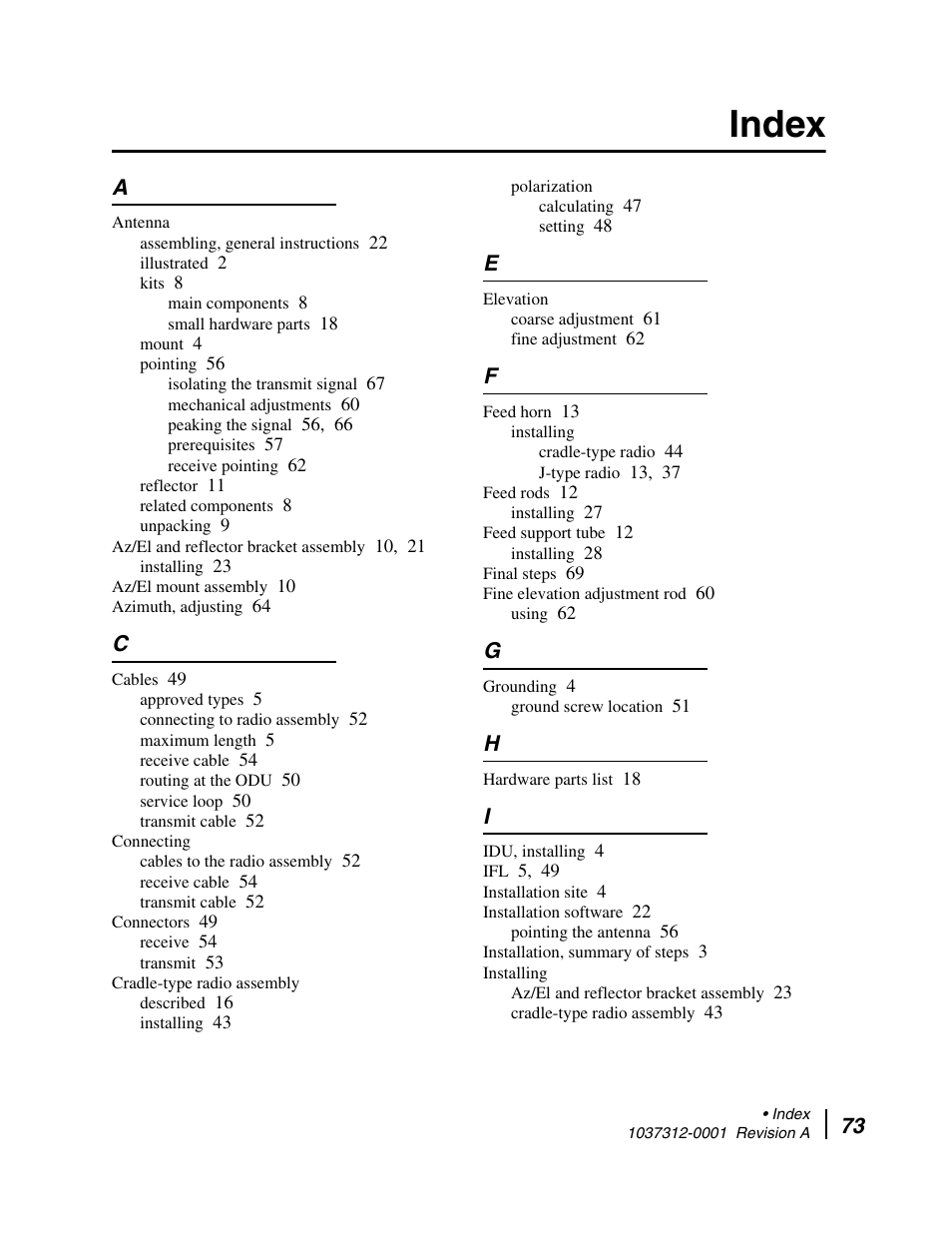 Index | Hughes AN6-098P User Manual | Page 91 / 94