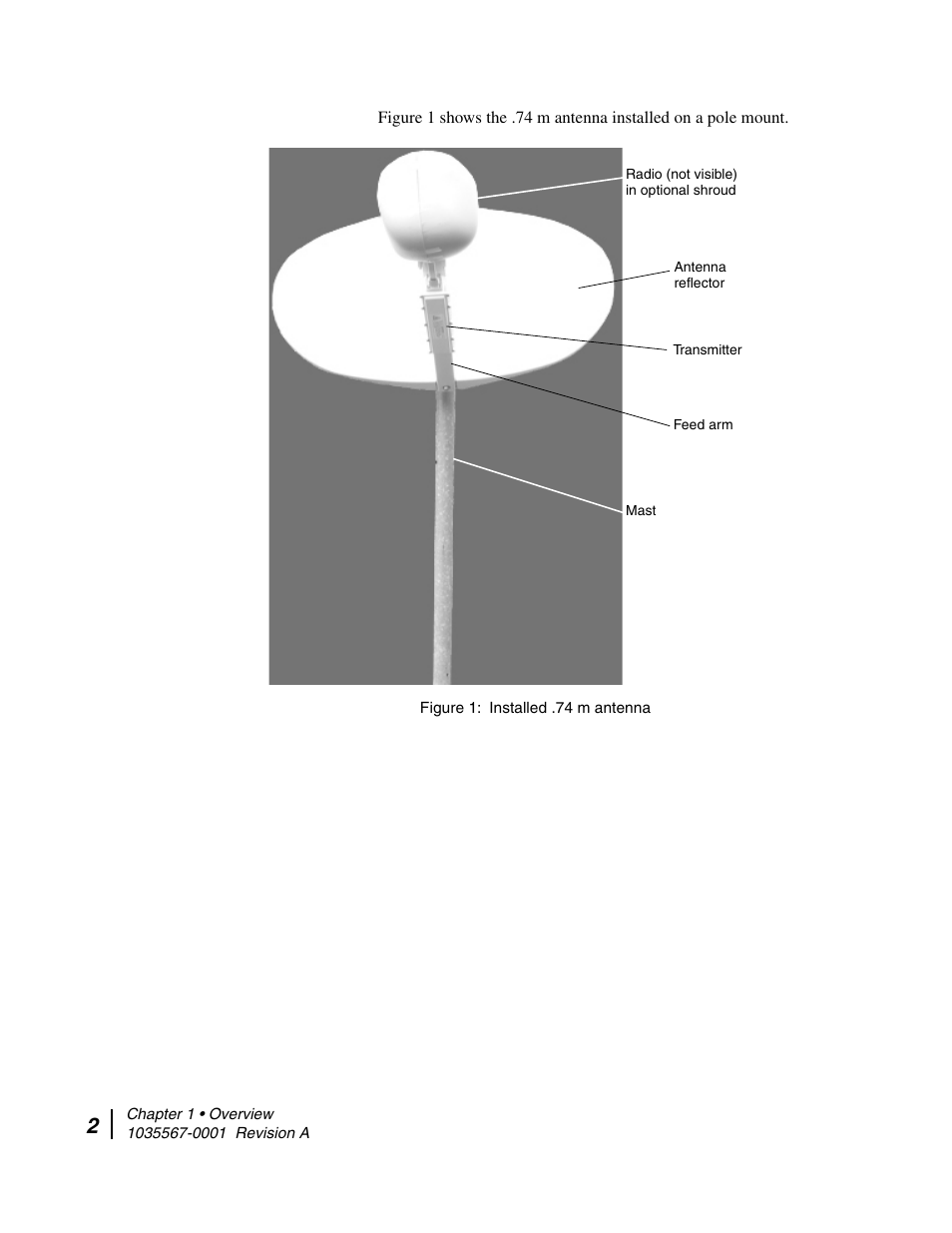 Installed .74 m antenna | Hughes DIRECWAY AN4-074-DF User Manual | Page 18 / 72