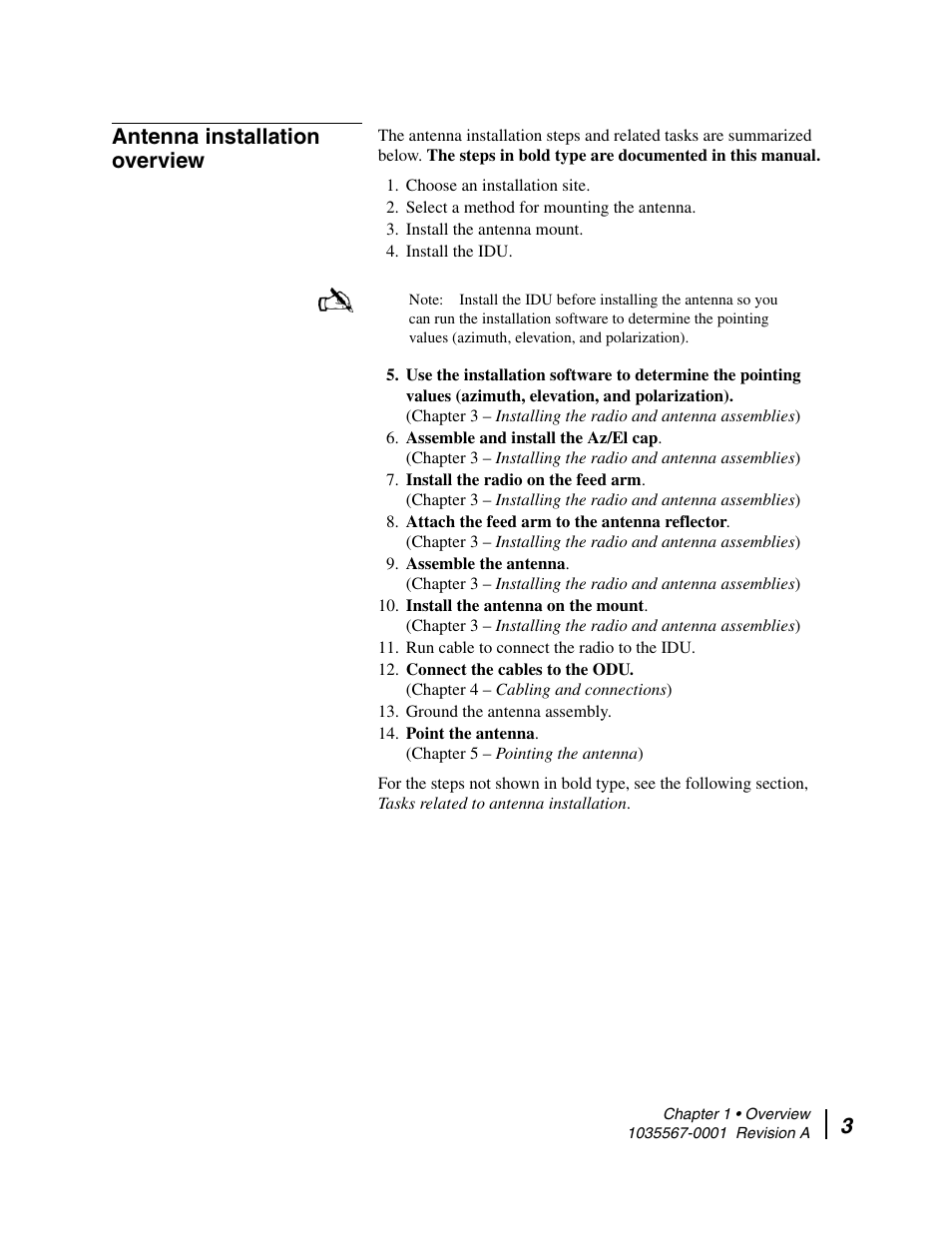 Antenna installation overview, 3antenna installation overview | Hughes DIRECWAY AN4-074-DF User Manual | Page 19 / 72