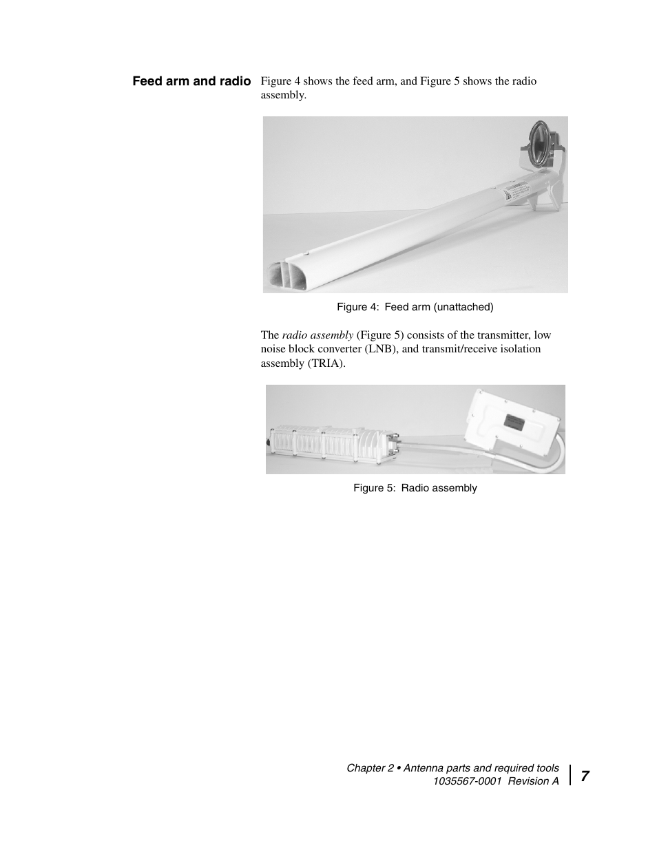 Feed arm and radio, Feed arm (unattached) 5. radio assembly | Hughes DIRECWAY AN4-074-DF User Manual | Page 23 / 72