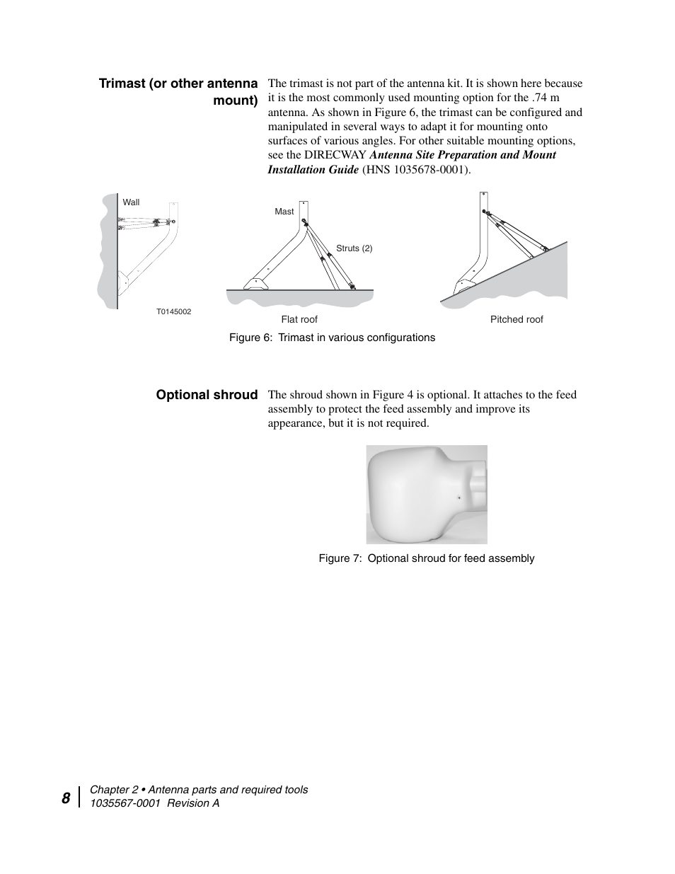 Trimast (or other antenna mount), Optional shroud, Trimast (or other antenna mount) optional shroud | Hughes DIRECWAY AN4-074-DF User Manual | Page 24 / 72