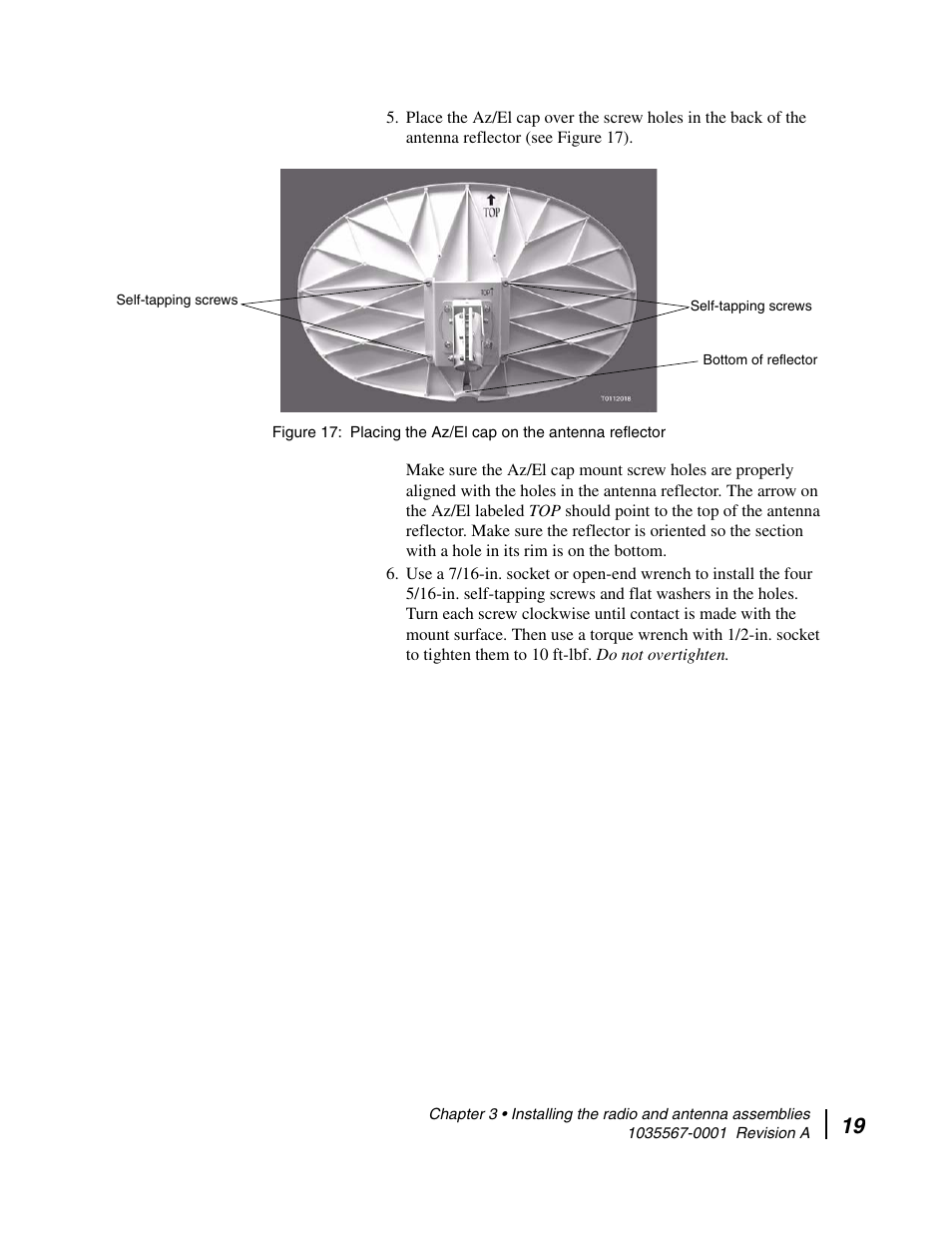 Placing the az/el cap on the antenna reflector | Hughes DIRECWAY AN4-074-DF User Manual | Page 35 / 72