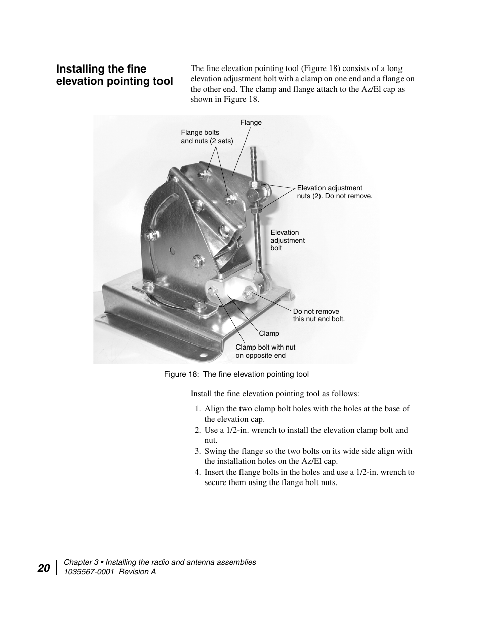 Installing the fine elevation pointing tool, The fine elevation pointing tool | Hughes DIRECWAY AN4-074-DF User Manual | Page 36 / 72