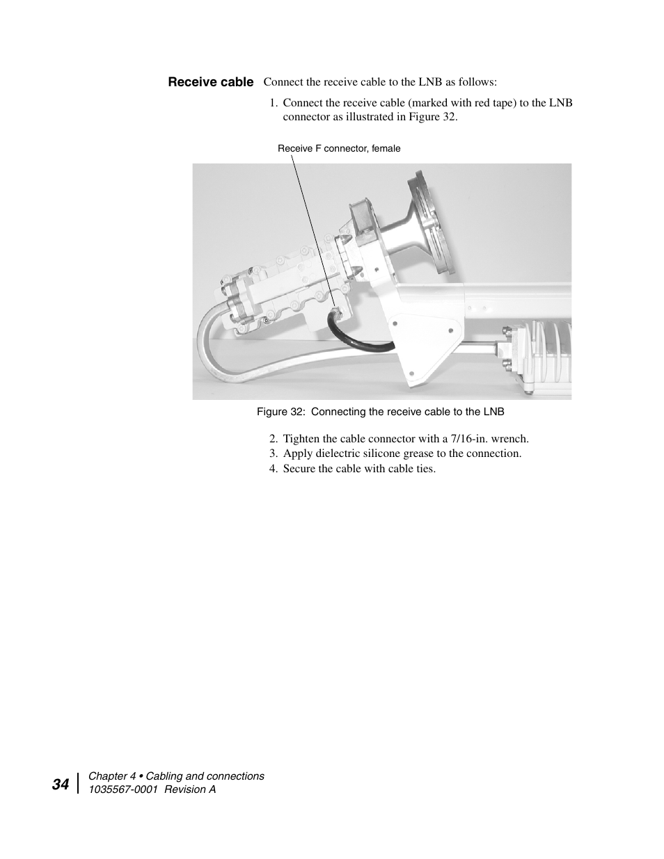 Receive cable, Connecting the receive cable to the lnb | Hughes DIRECWAY AN4-074-DF User Manual | Page 50 / 72