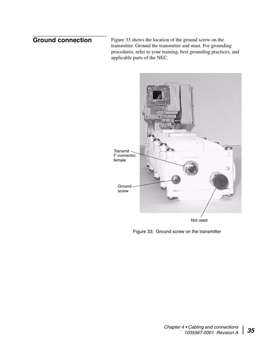 Ground connection, Ground screw on the transmitter, 35 ground connection | Hughes DIRECWAY AN4-074-DF User Manual | Page 51 / 72