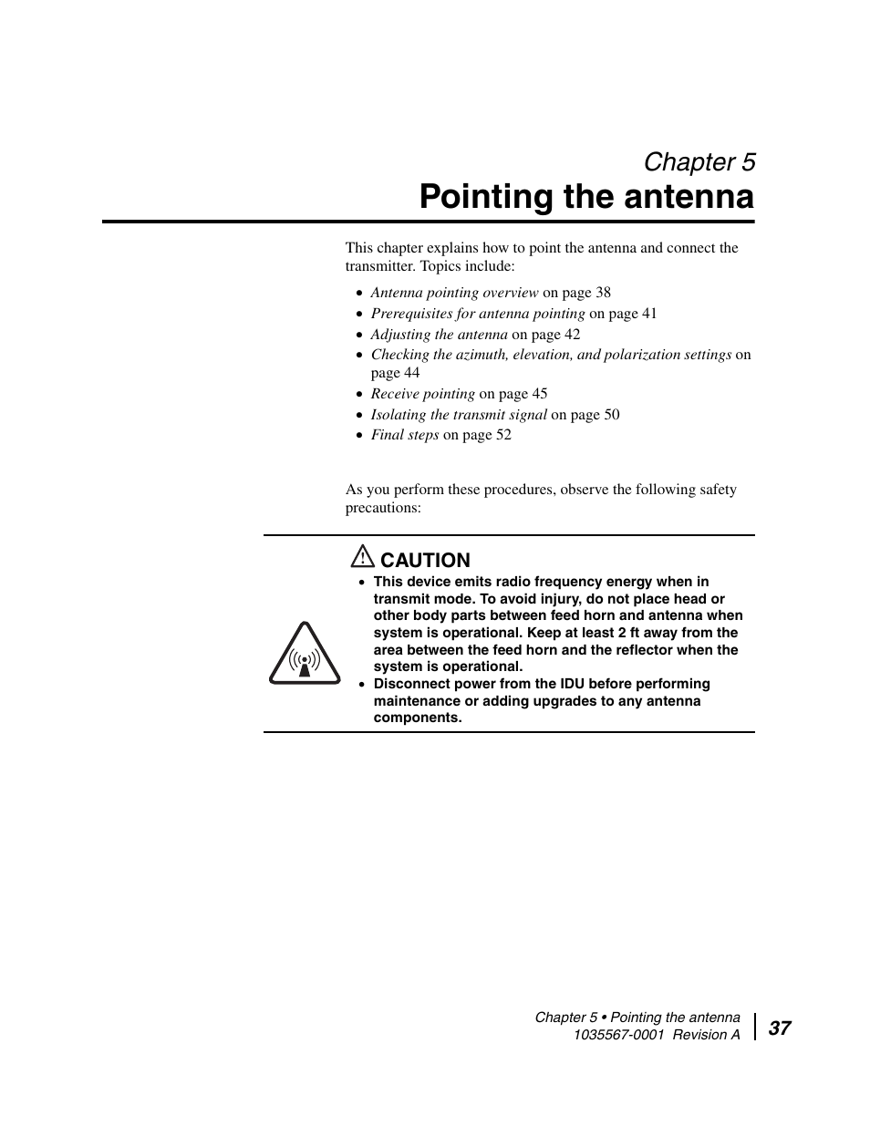 Pointing the antenna, Chapter 5 pointing the antenna, Chapter 5 | Chapter 5 – pointing the antenna | Hughes DIRECWAY AN4-074-DF User Manual | Page 53 / 72