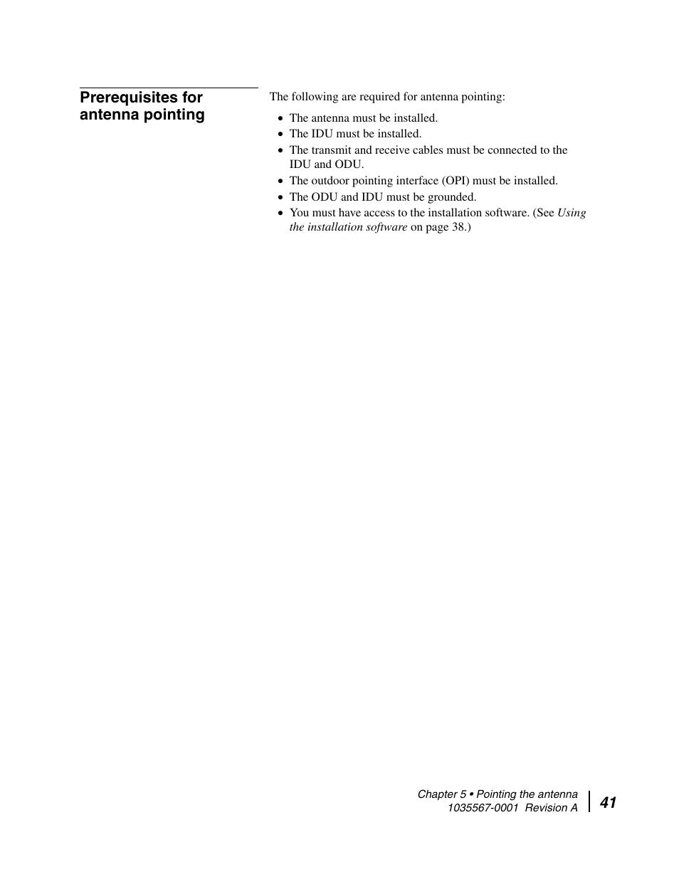 Prerequisites for antenna pointing, 41 prerequisites for antenna pointing | Hughes DIRECWAY AN4-074-DF User Manual | Page 57 / 72