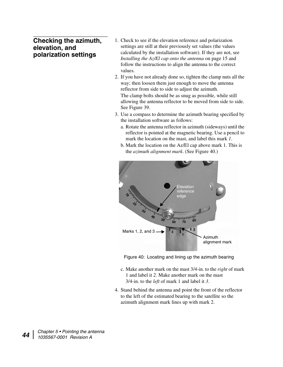 Locating and lining up the azimuth bearing | Hughes DIRECWAY AN4-074-DF User Manual | Page 60 / 72