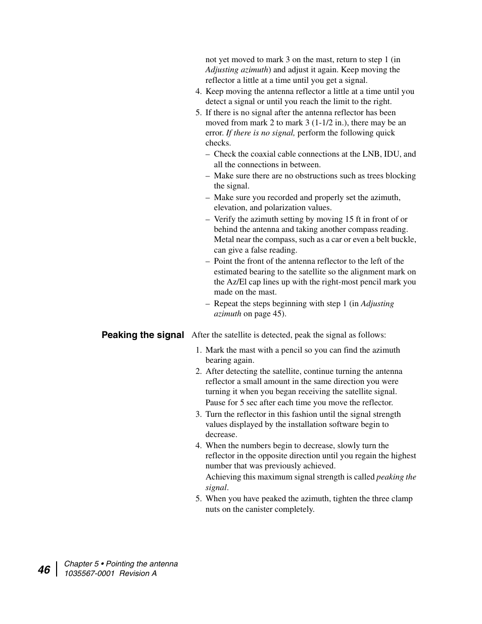 Peaking the signal | Hughes DIRECWAY AN4-074-DF User Manual | Page 62 / 72