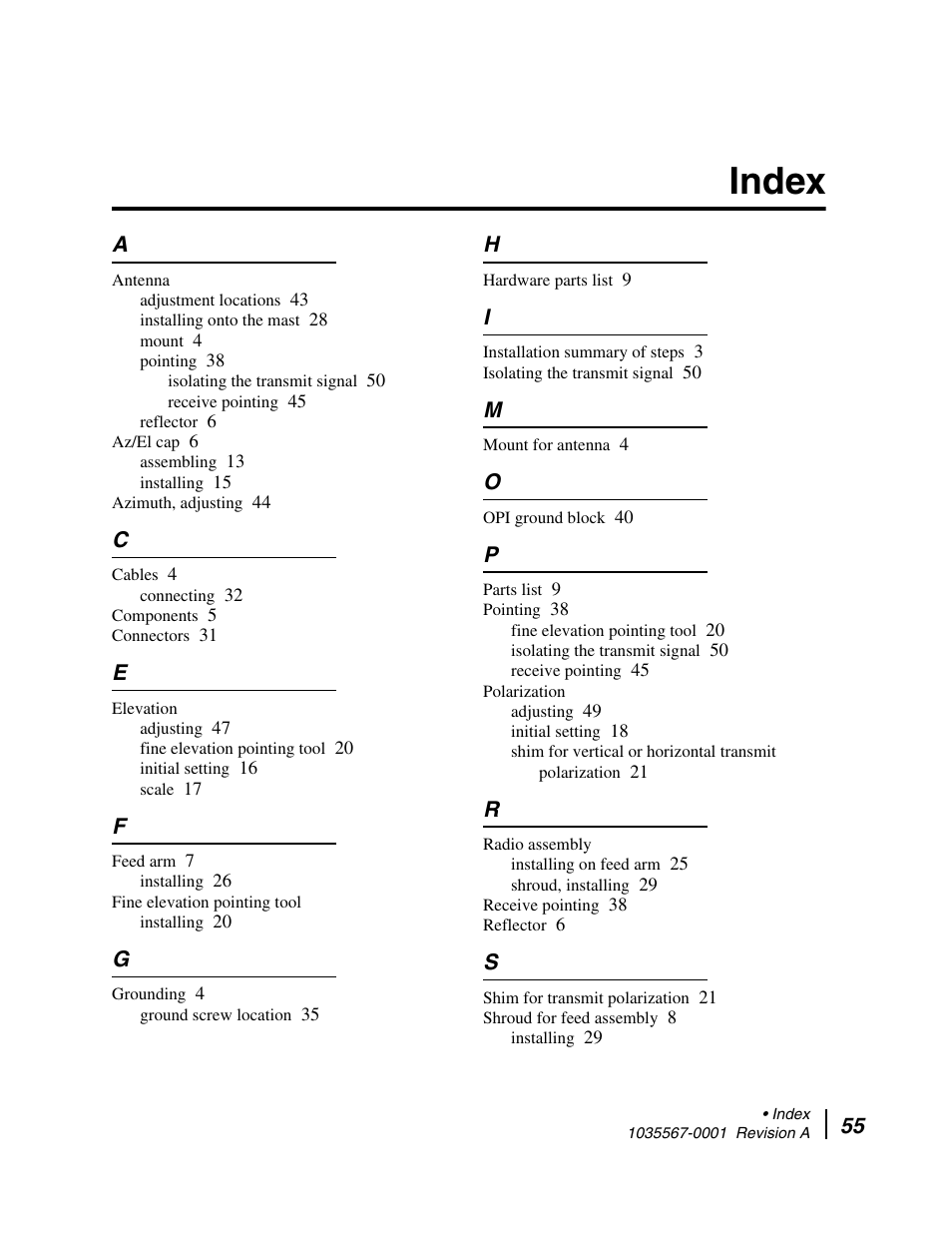 Index | Hughes DIRECWAY AN4-074-DF User Manual | Page 71 / 72
