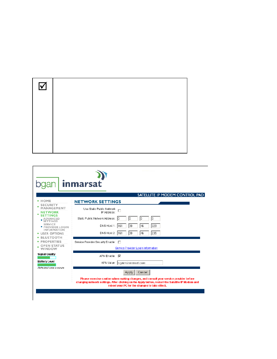 Network settings | Hughes Satellite IP Modem R-BGAN User Manual | Page 41 / 68