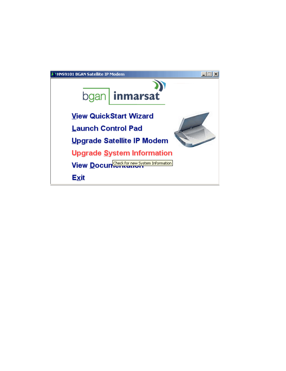 Upgrade system information | Hughes Satellite IP Modem R-BGAN User Manual | Page 50 / 68