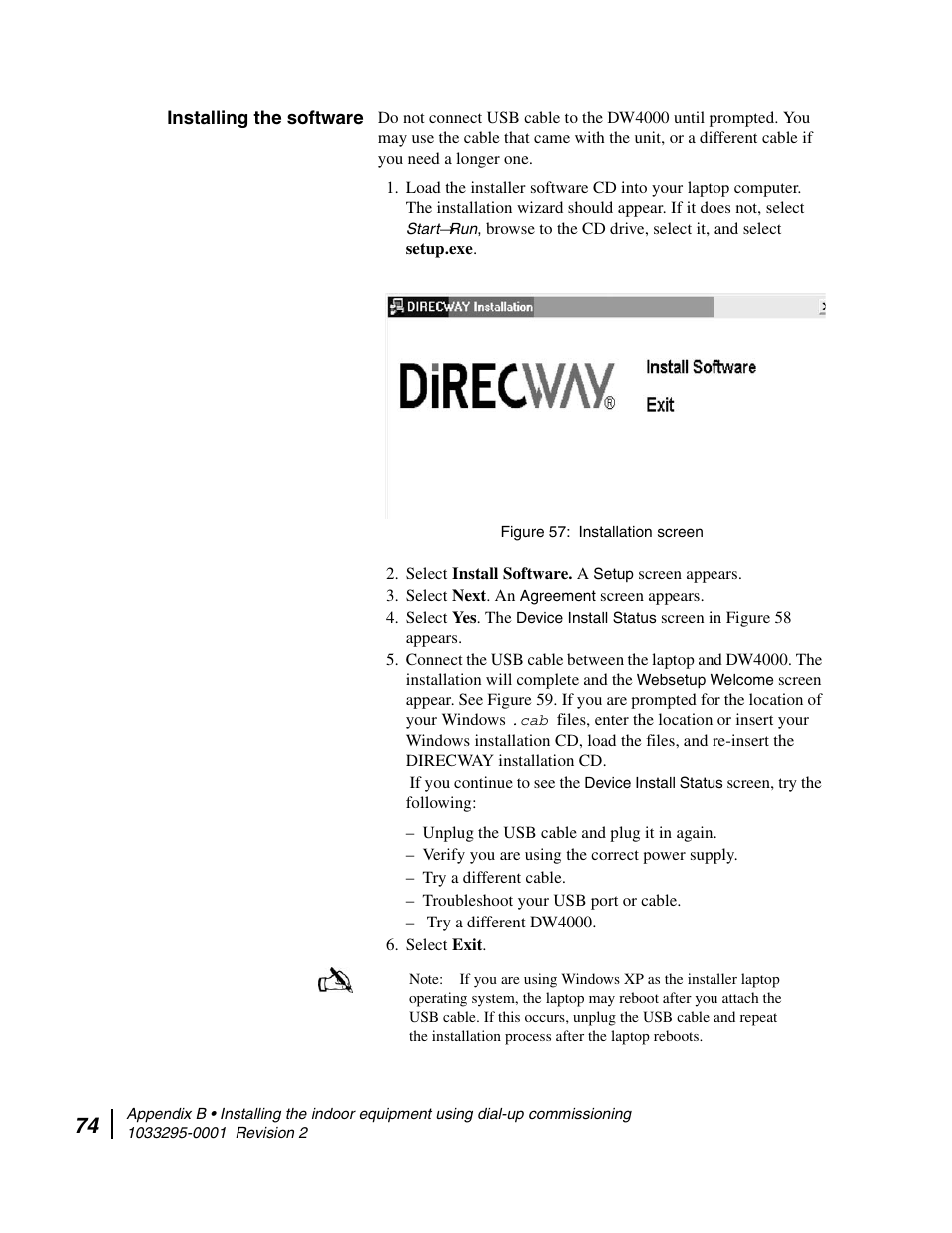 Installing the software, Installation screen | Hughes Direcway DW6000 User Manual | Page 108 / 174