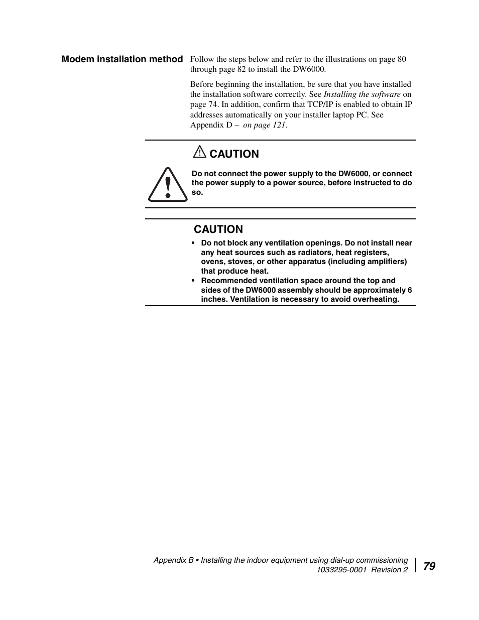 Modem installation method, Caution | Hughes Direcway DW6000 User Manual | Page 113 / 174