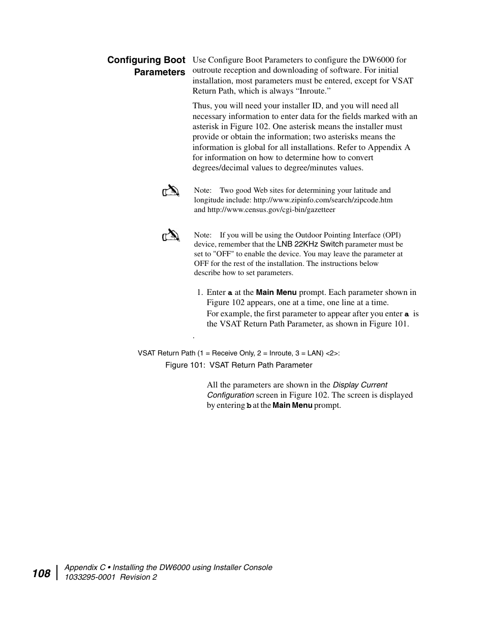 Configuring boot parameters, Vsat return path parameter | Hughes Direcway DW6000 User Manual | Page 142 / 174