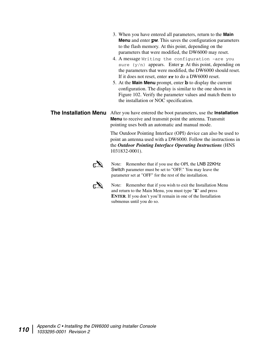 The installation menu | Hughes Direcway DW6000 User Manual | Page 144 / 174