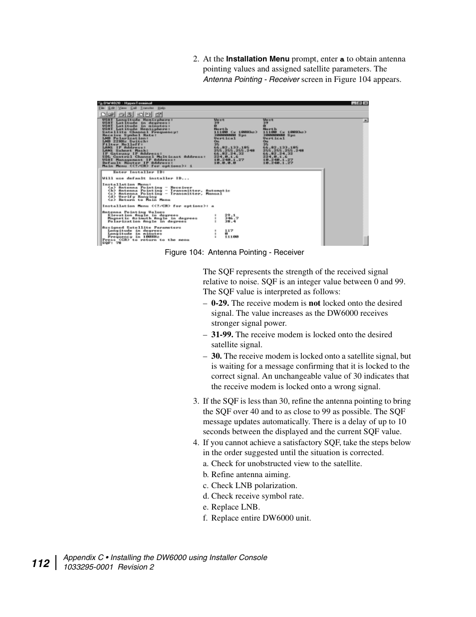 Antenna pointing - receiver | Hughes Direcway DW6000 User Manual | Page 146 / 174