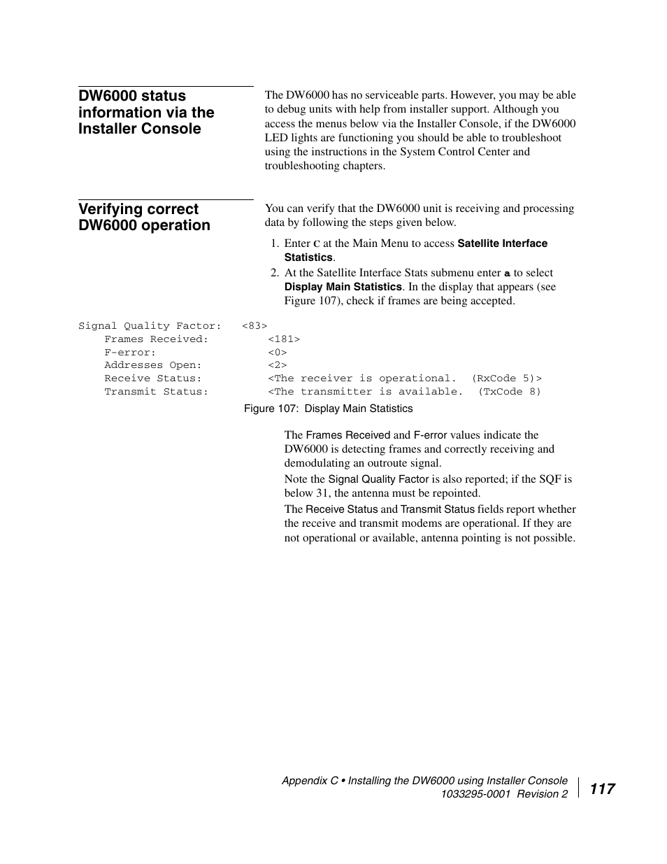 Verifying correct dw6000 operation, Display main statistics | Hughes Direcway DW6000 User Manual | Page 151 / 174