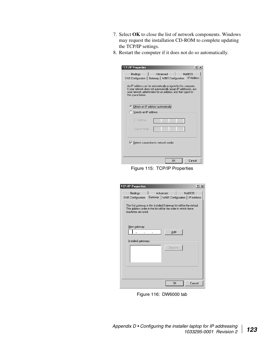 Tcp/ip properties 116. dw6000 tab | Hughes Direcway DW6000 User Manual | Page 157 / 174