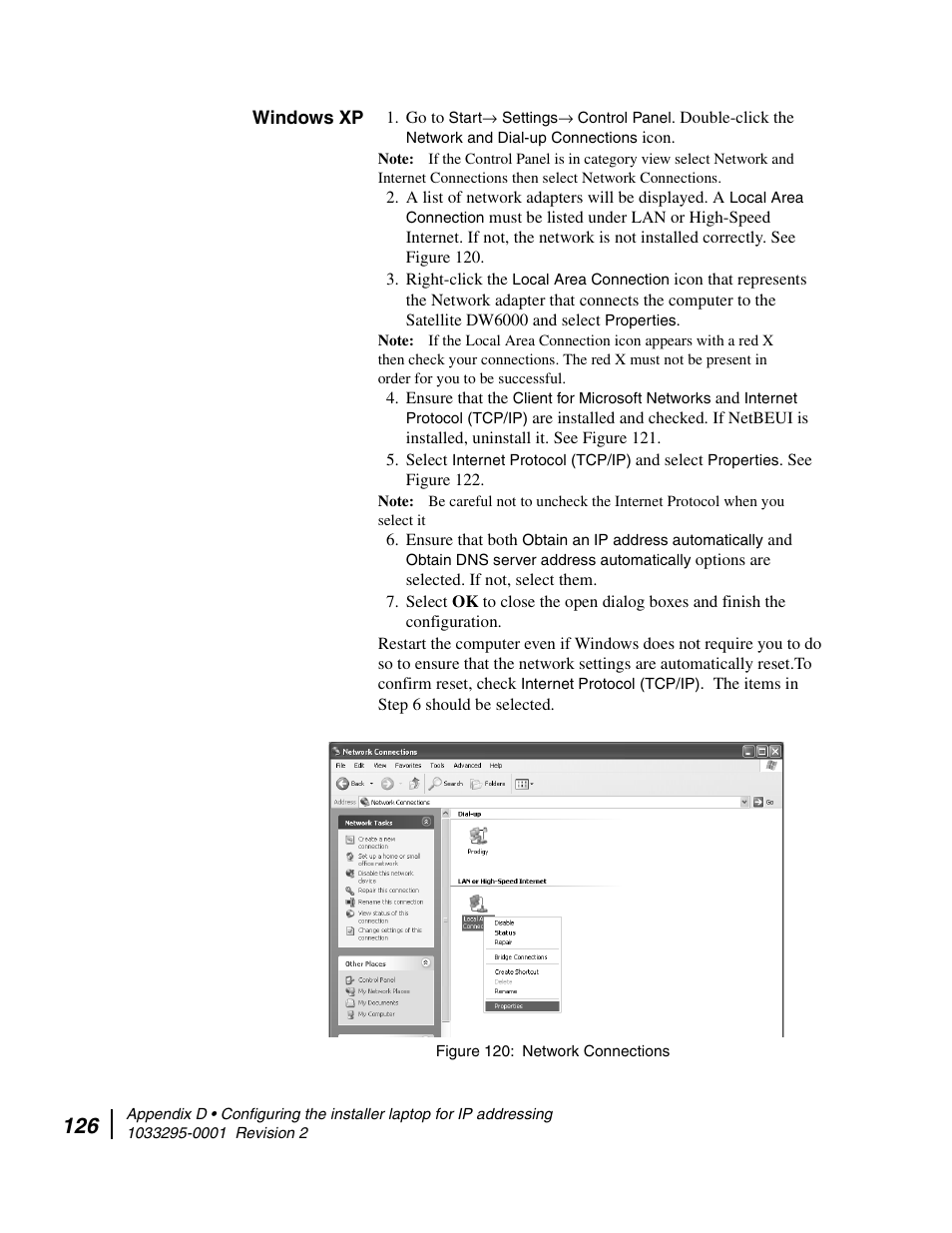 Windows xp, Network connections | Hughes Direcway DW6000 User Manual | Page 160 / 174