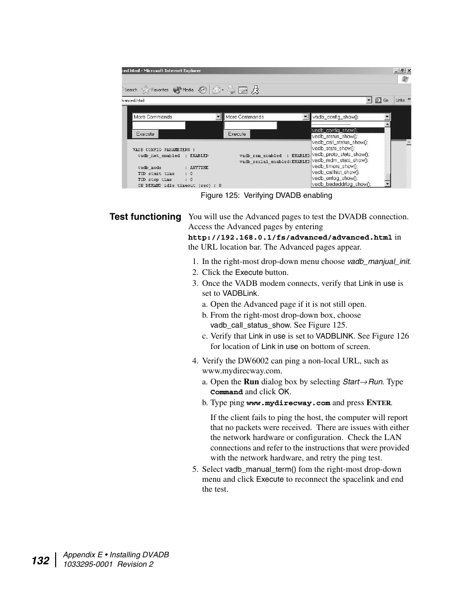 Test functioning, Verifying dvadb enabling | Hughes Direcway DW6000 User Manual | Page 166 / 174