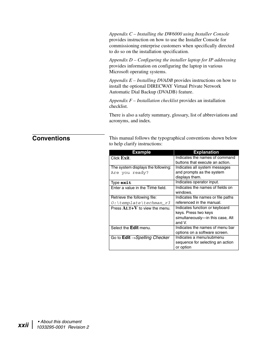 Conventions, Xxii | Hughes Direcway DW6000 User Manual | Page 22 / 174