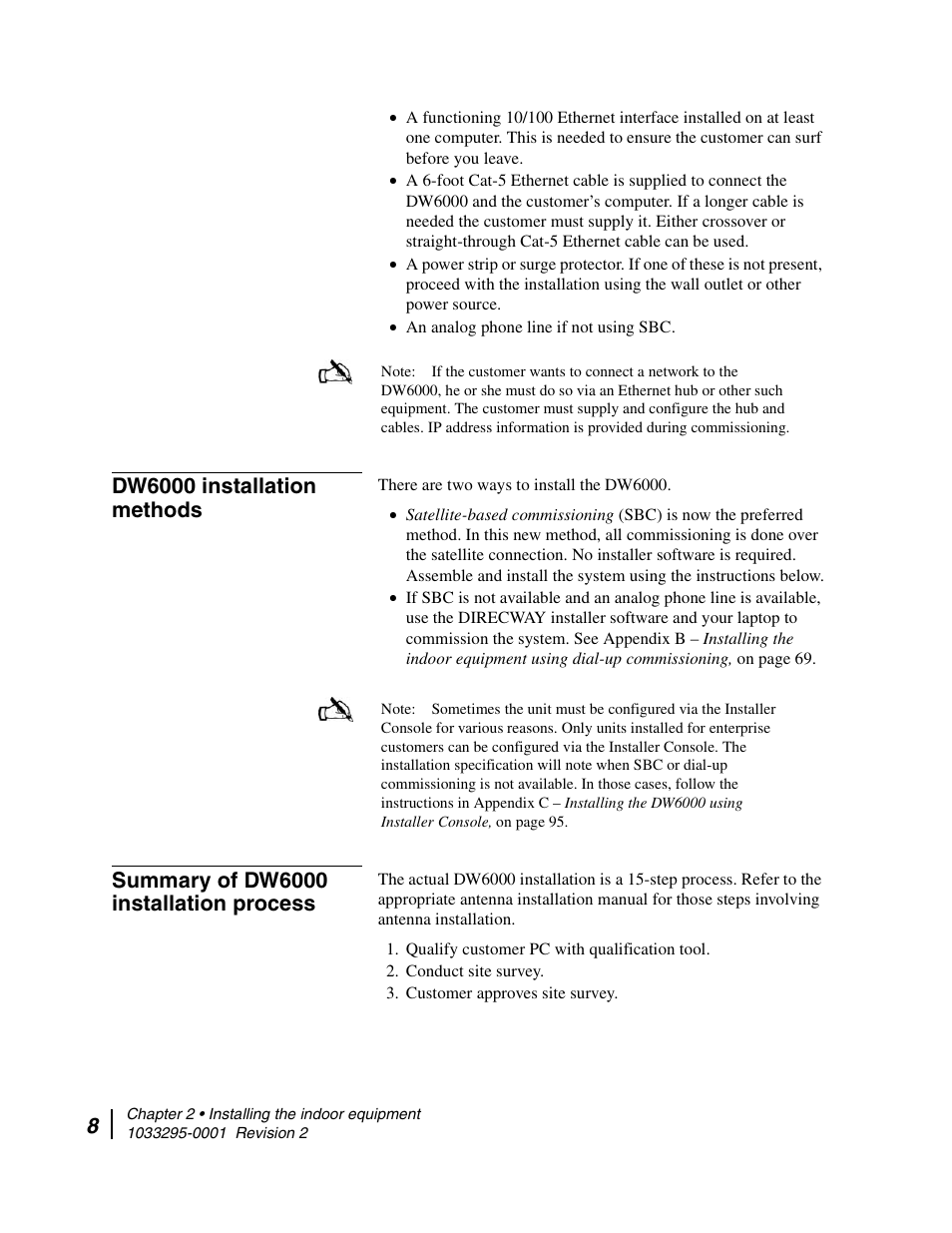 Dw6000 installation methods, Summary of dw6000 installation process | Hughes Direcway DW6000 User Manual | Page 32 / 174