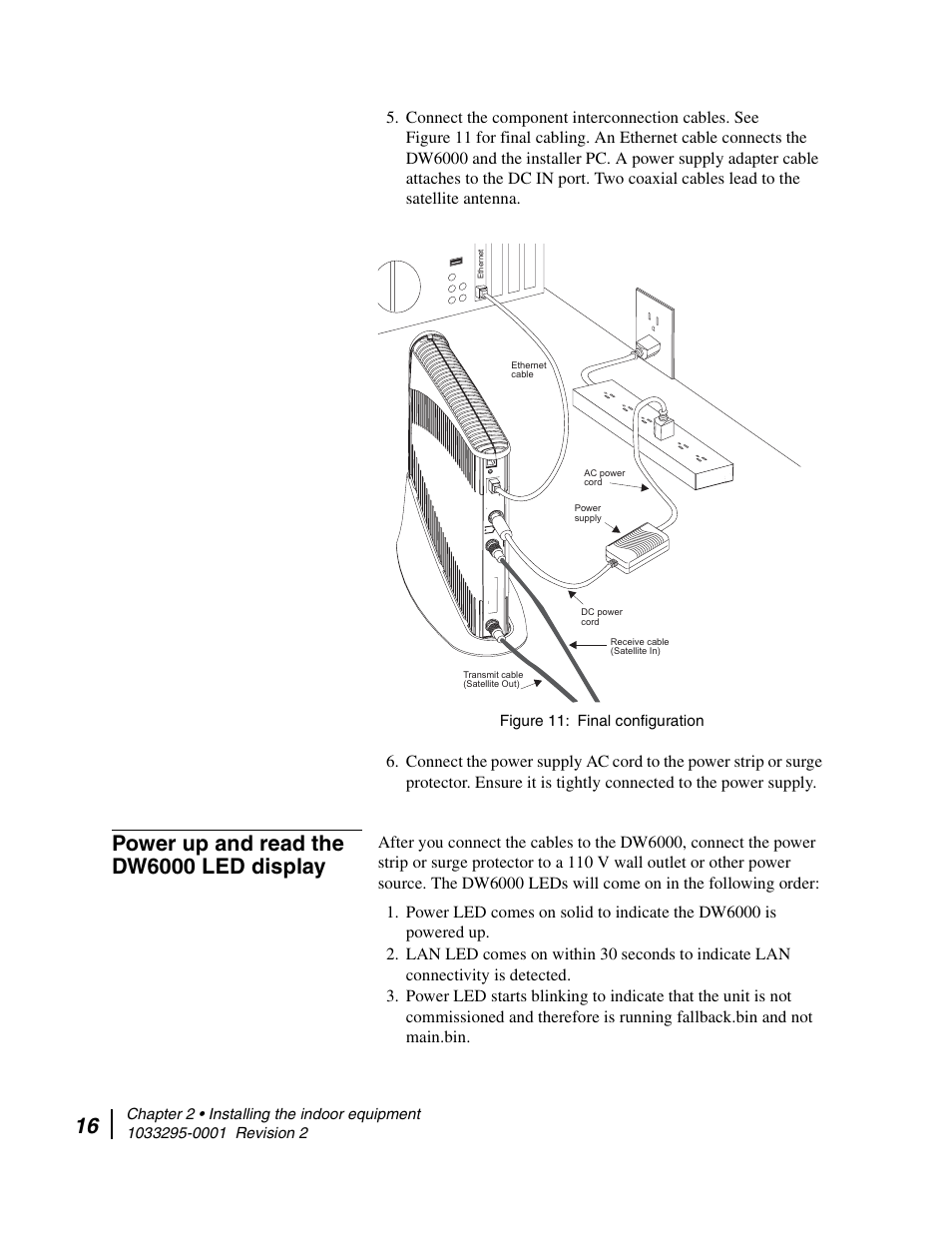 Power up and read the dw6000 led display, Final configuration | Hughes Direcway DW6000 User Manual | Page 40 / 174