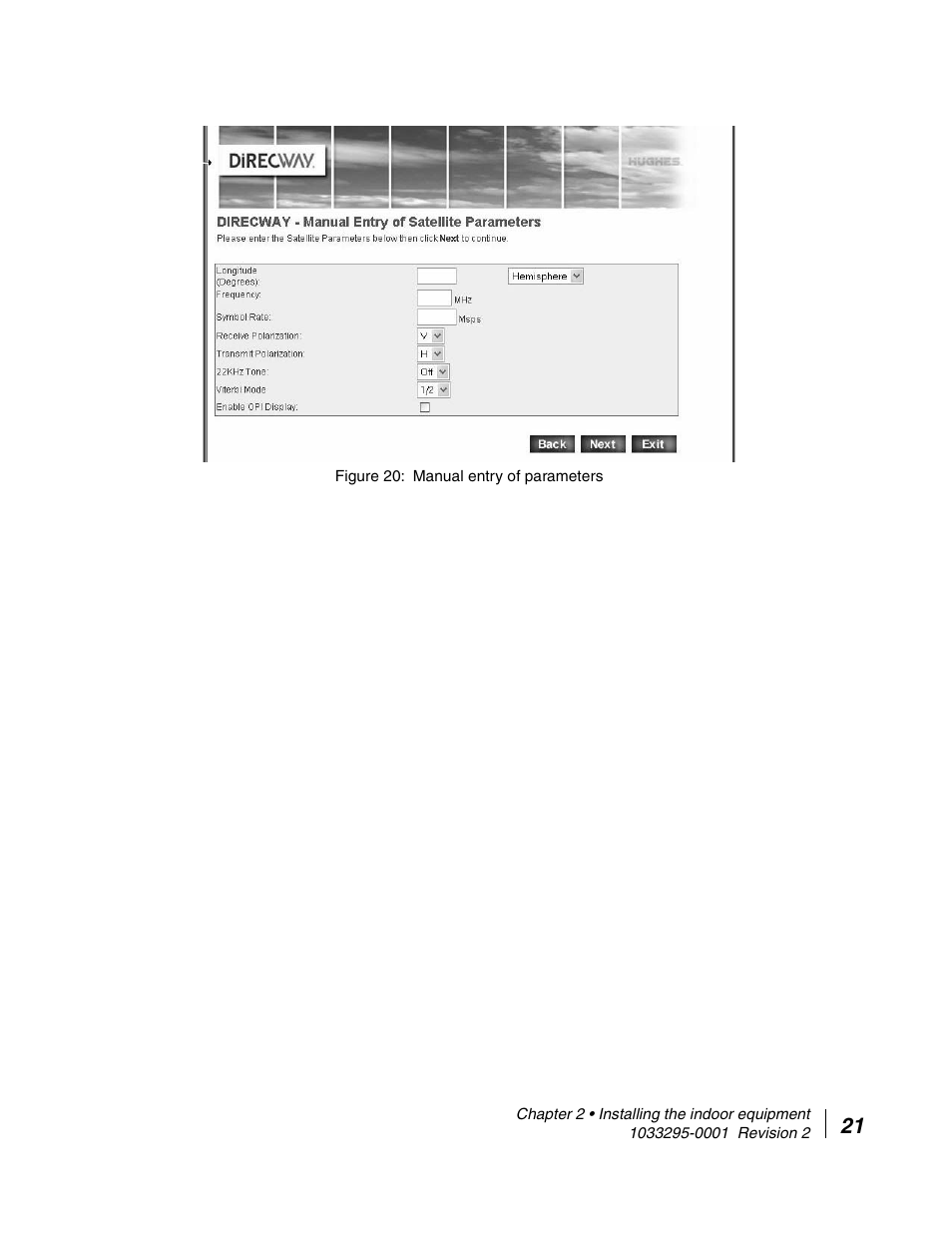 Manual entry of parameters, See figure 20 | Hughes Direcway DW6000 User Manual | Page 45 / 174