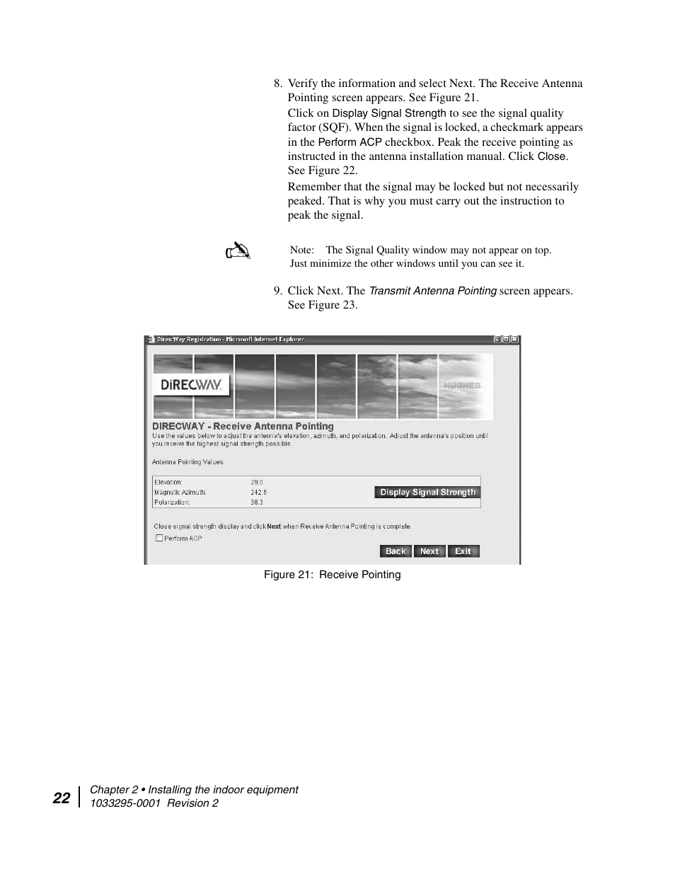 Receive pointing | Hughes Direcway DW6000 User Manual | Page 46 / 174
