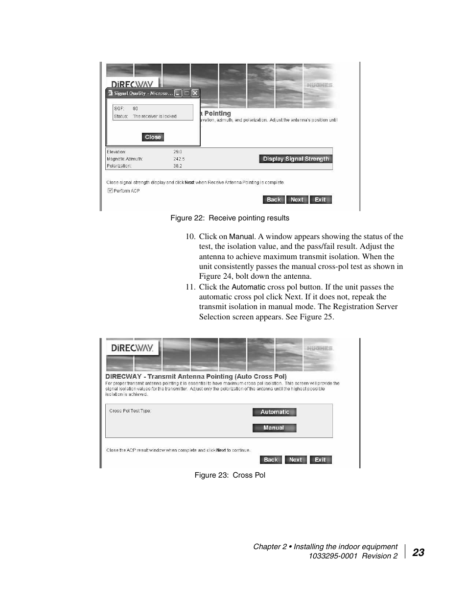 Receive pointing results 23. cross pol | Hughes Direcway DW6000 User Manual | Page 47 / 174