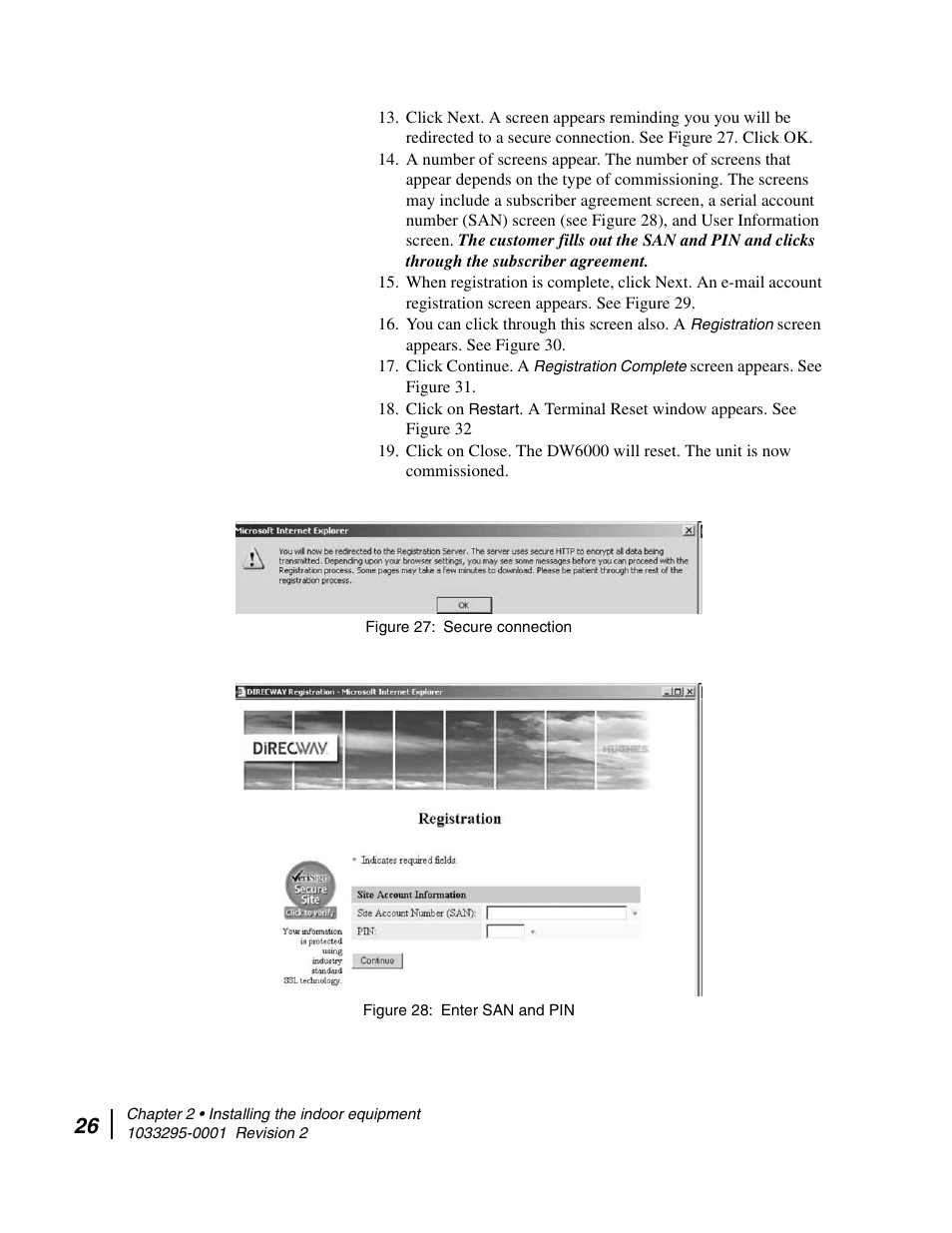 Secure connection 28. enter san and pin | Hughes Direcway DW6000 User Manual | Page 50 / 174