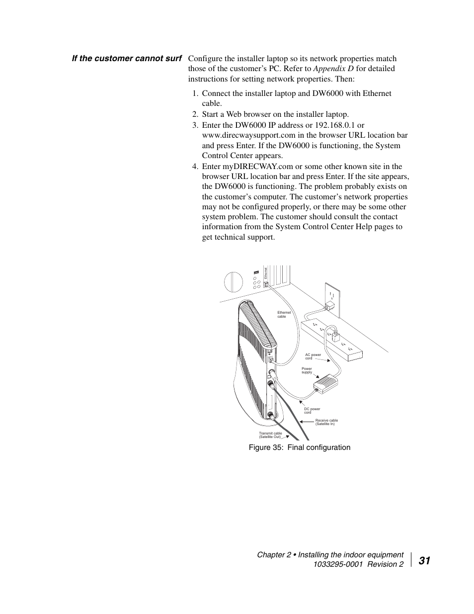 If the customer cannot surf, Final configuration | Hughes Direcway DW6000 User Manual | Page 55 / 174