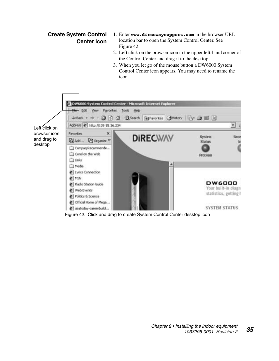 Create system control center icon | Hughes Direcway DW6000 User Manual | Page 59 / 174