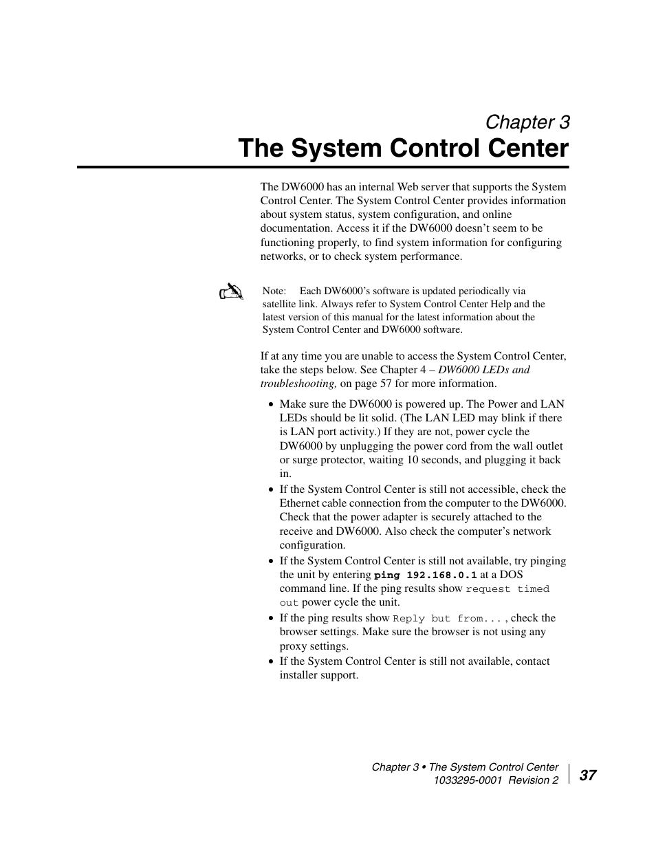The system control center, Chapter 3 the system control center, Chapter 3 | Hughes Direcway DW6000 User Manual | Page 61 / 174
