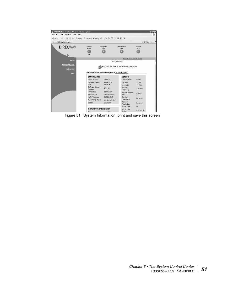 System information; print and save this screen | Hughes Direcway DW6000 User Manual | Page 75 / 174