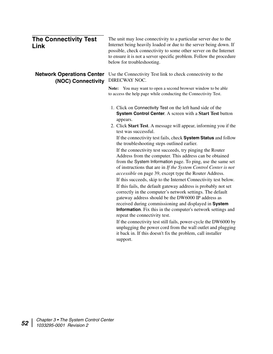 The connectivity test link, Network operations center (noc) connectivity | Hughes Direcway DW6000 User Manual | Page 76 / 174