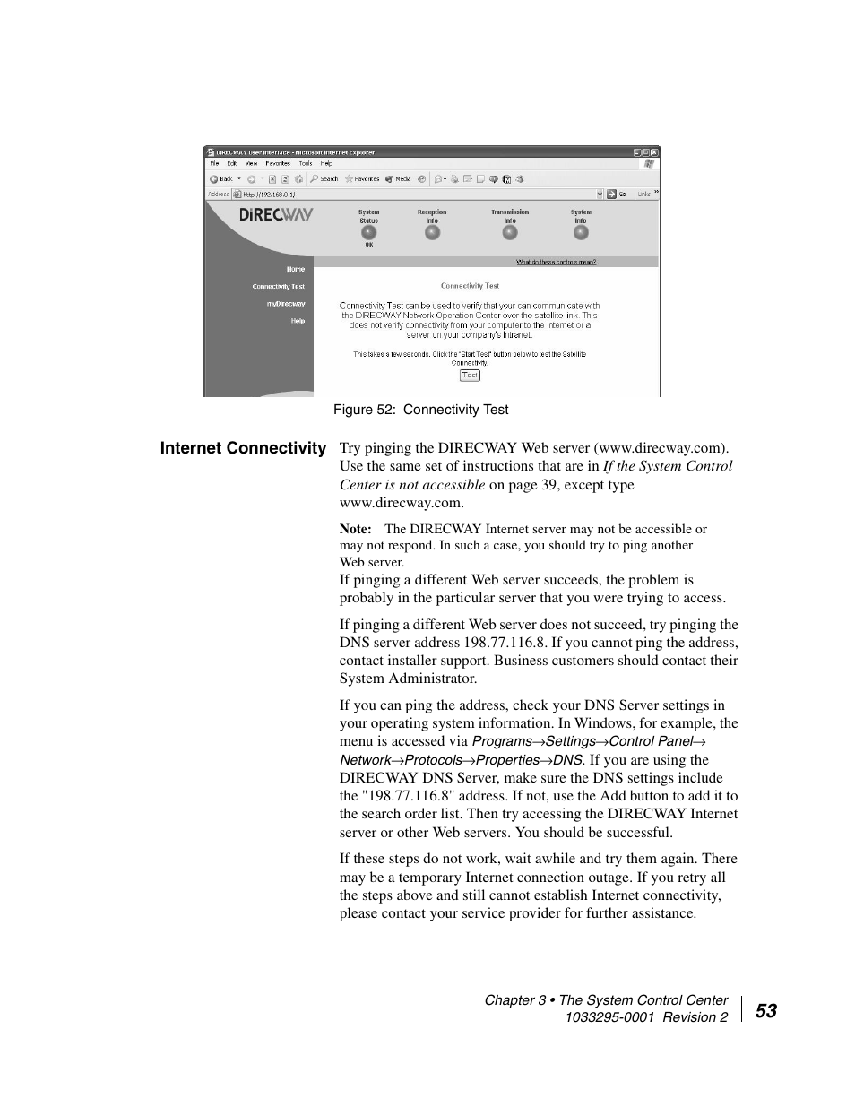 Internet connectivity, Connectivity test | Hughes Direcway DW6000 User Manual | Page 77 / 174