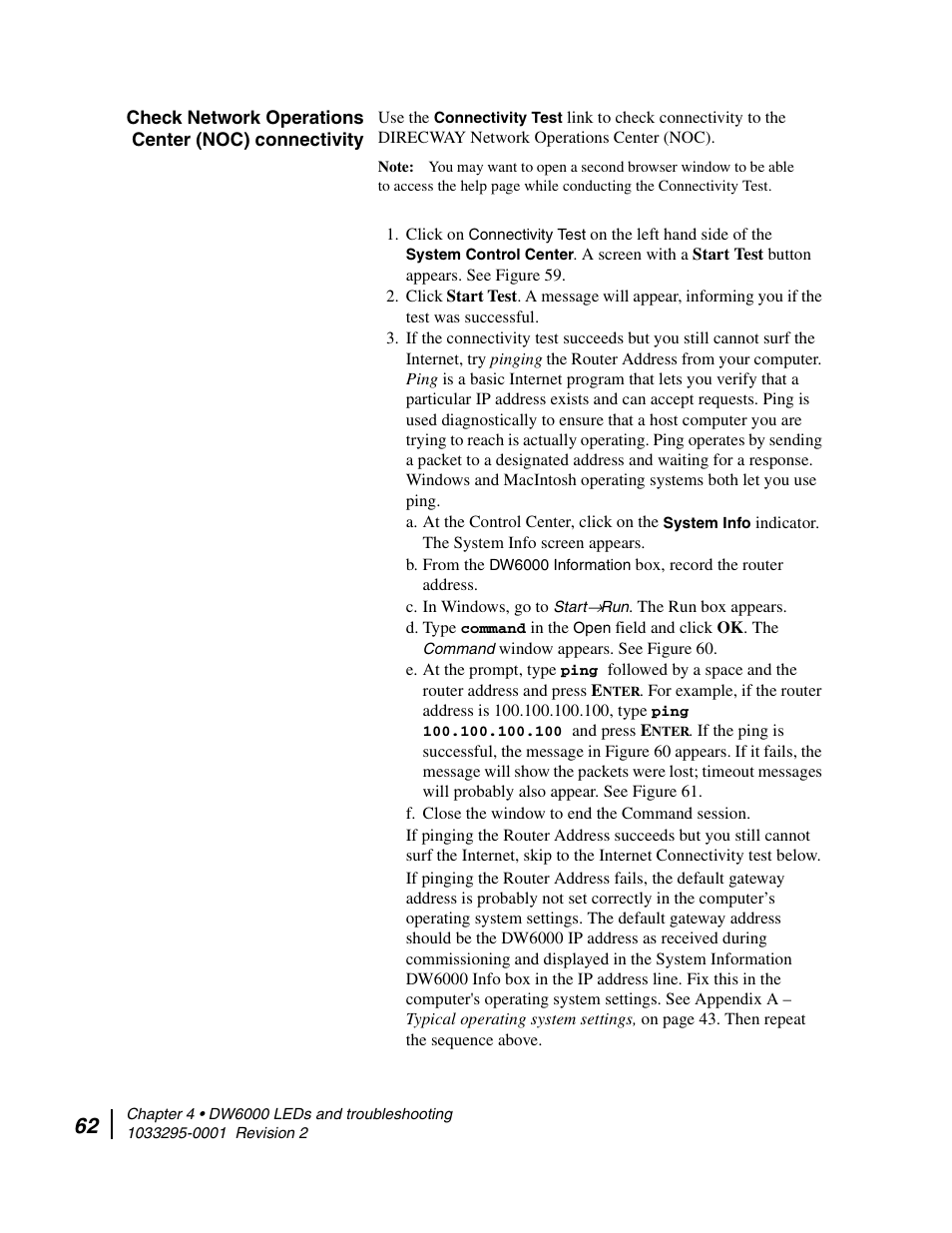 Check network operations center (noc) connectivity | Hughes Direcway DW6000 User Manual | Page 86 / 174