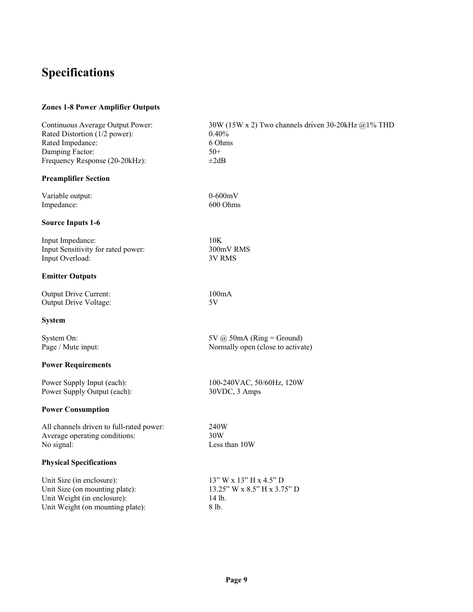 Specifications | Home Automation 62A12-1 User Manual | Page 11 / 12