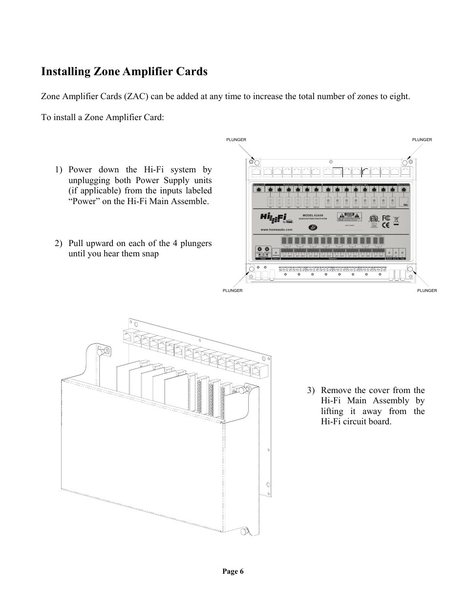 Installing zone amplifier cards | Home Automation 62A12-1 User Manual | Page 8 / 12
