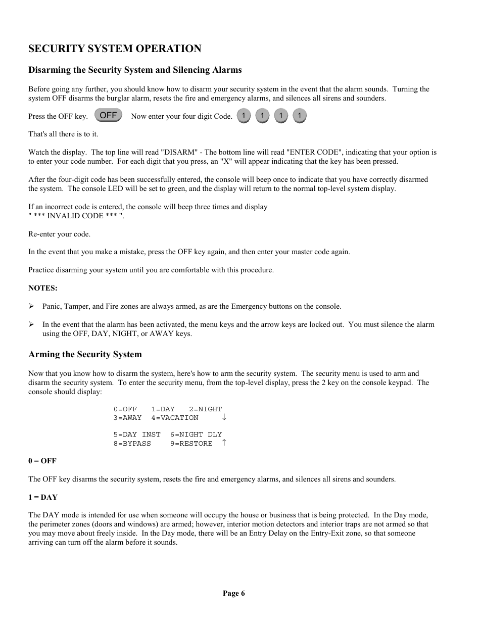 Security system operation, Disarming the security system and silencing alarms, Arming the security system | Home Automation II User Manual | Page 14 / 90