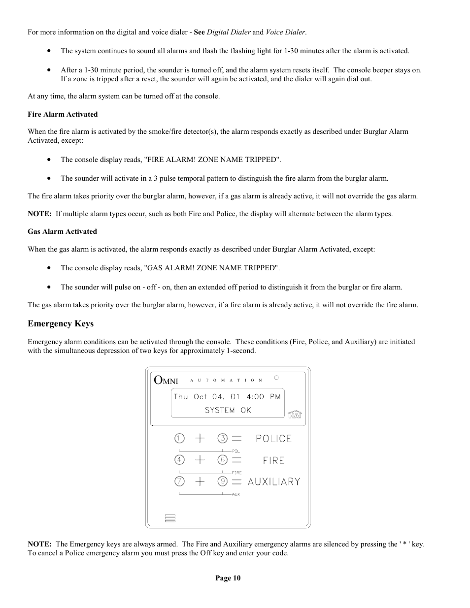 Fire alarm activated, Gas alarm activated, Emergency keys | Home Automation II User Manual | Page 18 / 90