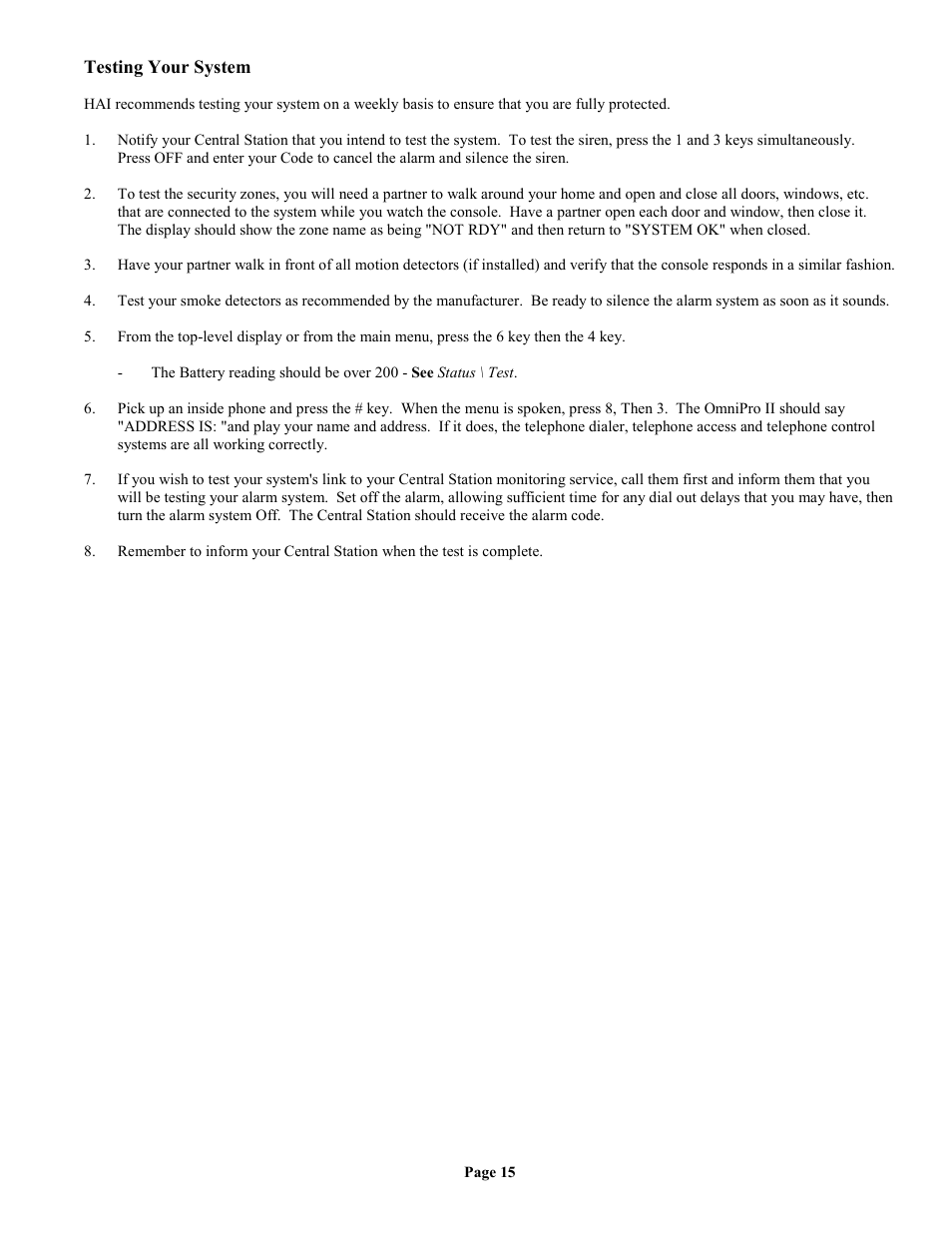 Testing your system | Home Automation II User Manual | Page 23 / 90