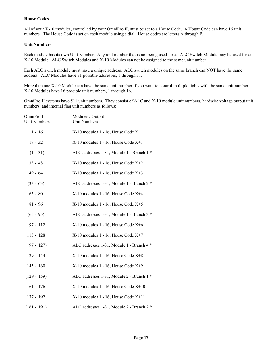 House codes, Unit numbers | Home Automation II User Manual | Page 25 / 90