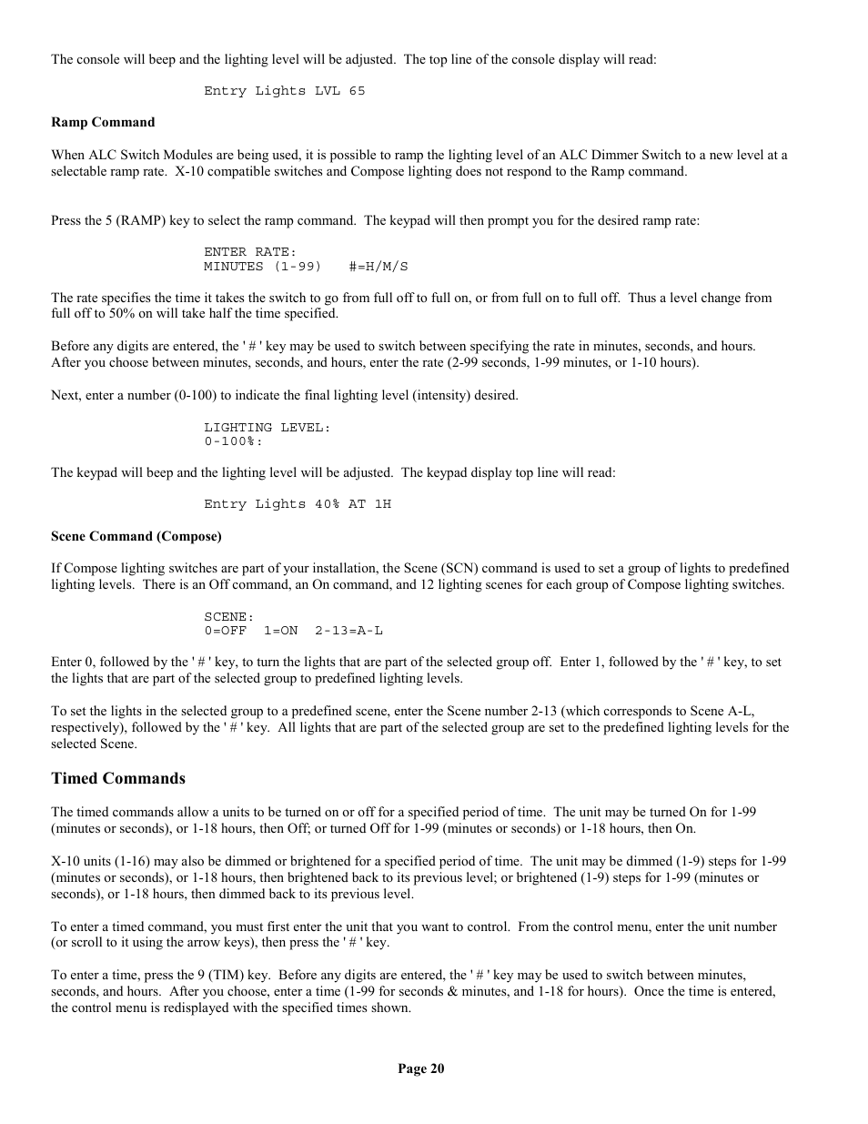 Ramp command, Scene command (compose), Timed commands | Home Automation II User Manual | Page 28 / 90
