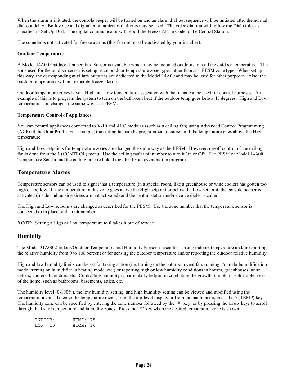 Outdoor temperature, Temperature control of appliances, Temperature alarms | Humidity | Home Automation II User Manual | Page 36 / 90