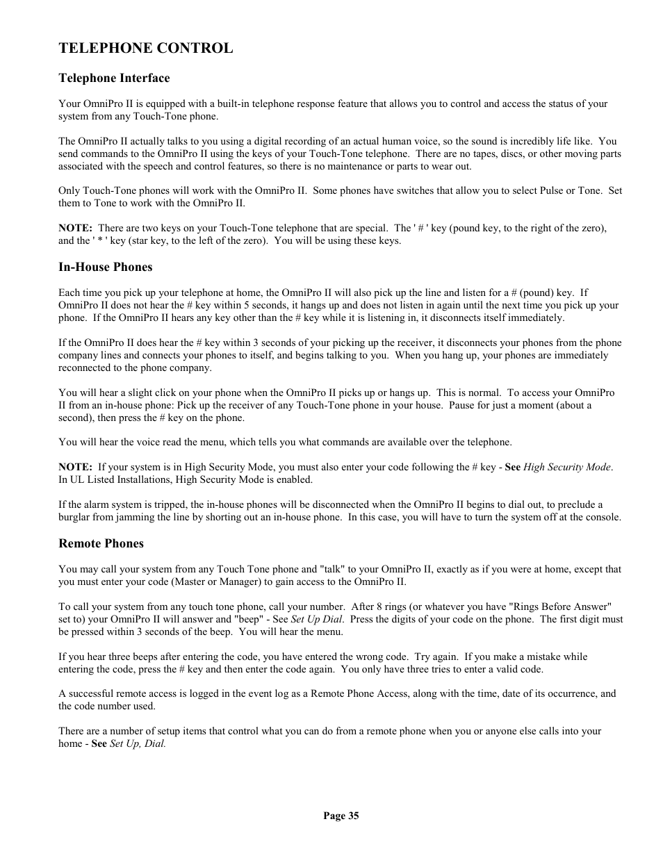 Telephone control, Telephone interface, In-house phones | Remote phones | Home Automation II User Manual | Page 43 / 90