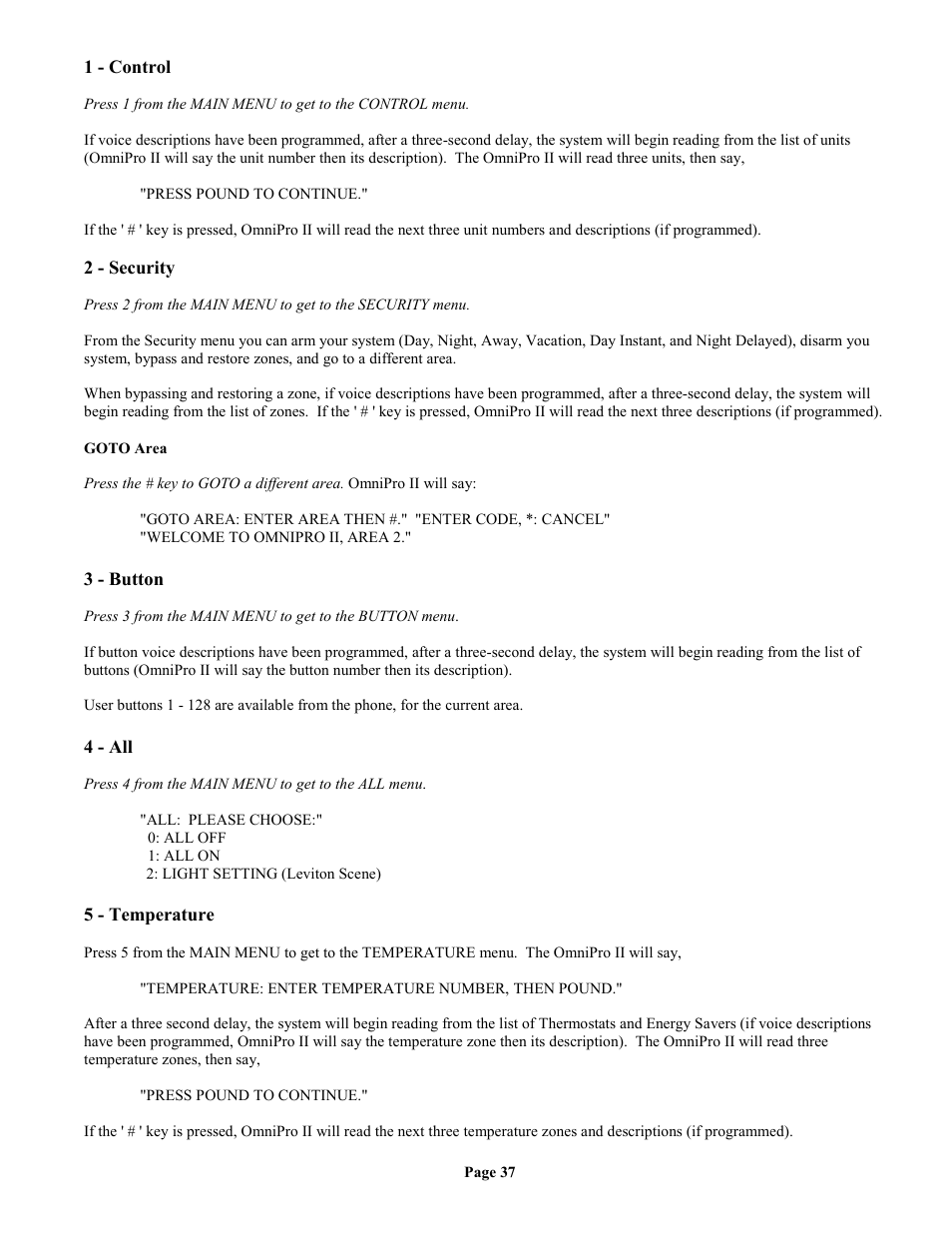 1 - control, 2 - security, Goto area | 3 - button, 4 - all, 5 - temperature | Home Automation II User Manual | Page 45 / 90