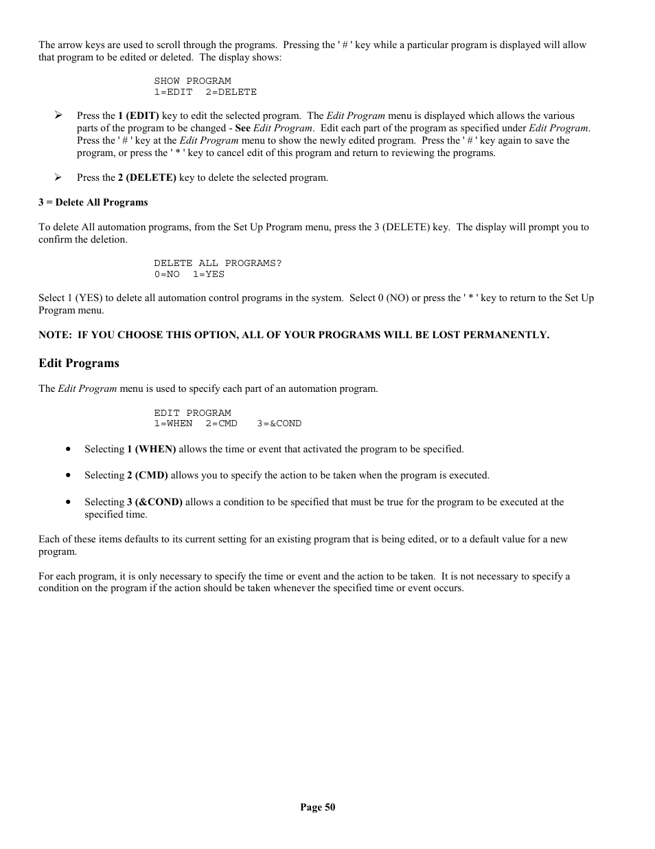 3 = delete all programs, Edit programs | Home Automation II User Manual | Page 58 / 90